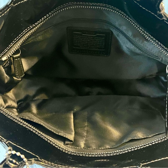 Coach Signature Embossed Black Patent Leather Tote Shoulder Bag Satchel F16564 - Picture 12 of 12